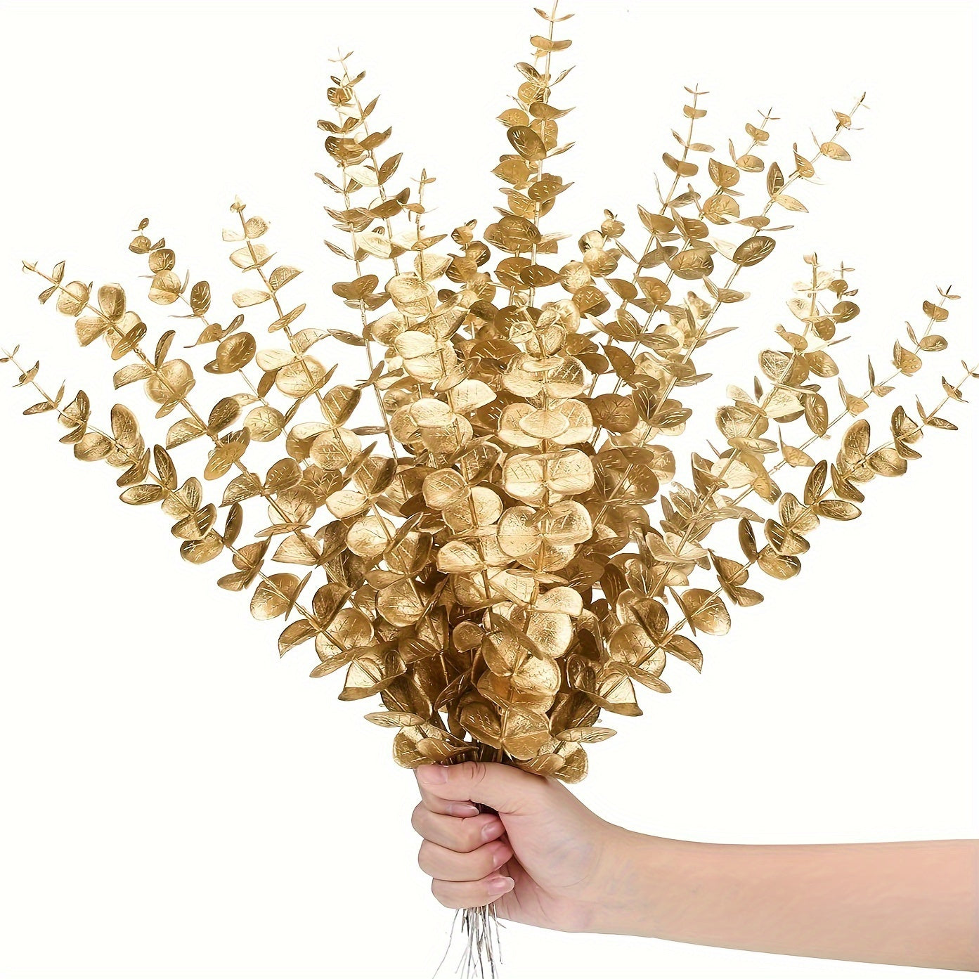 TEMU 20pcs Golden Eucalyptus Stem Set - Uv Resistant Leaves For Home & Wedding Decor, Perfect Spring Vase Fillers & Tabletop Accents, Ideal For