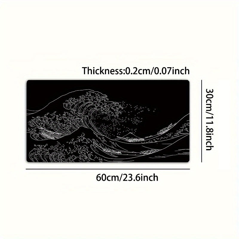 TEMU Japanese Black Large Mouse Pad, Extended Gaming Mouse Pad, Learning Pad, , With Edge Stitching, Rubber Base Keyboard And Mouse Pad