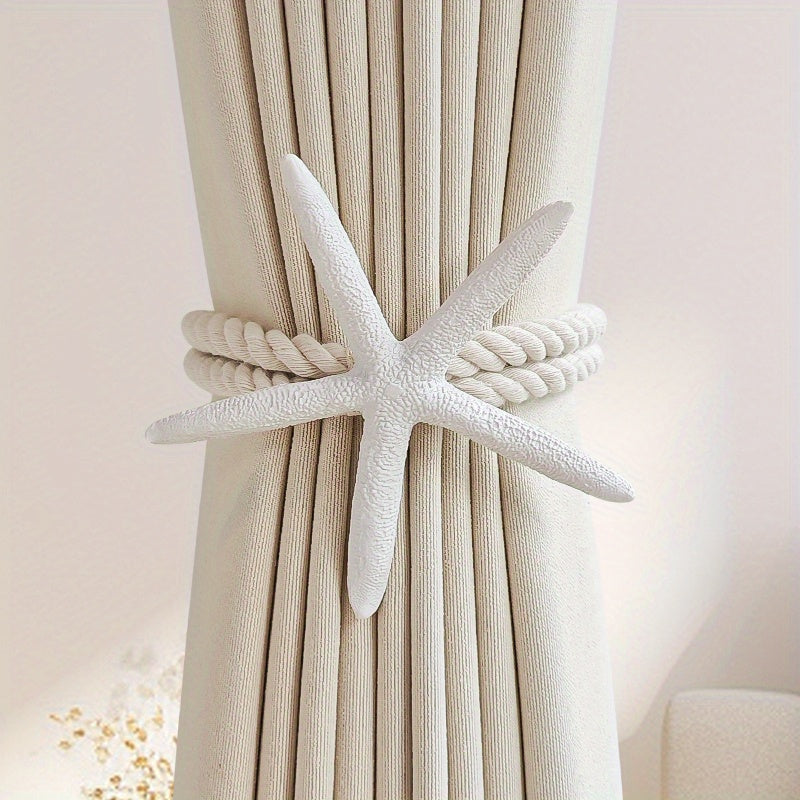 TEMU 1pc Classic Artificial Starfish-shaped Curtain Tieback - Elegant Woven Polyester Curtain Holder, Decorative Accessory For Bedroom & Living Room,