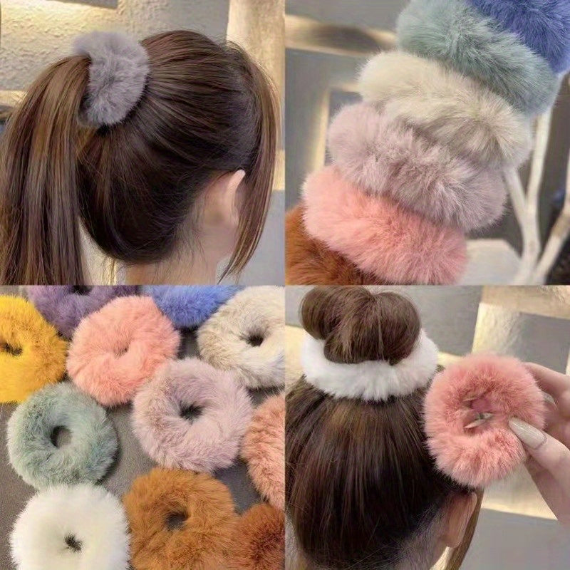 TEMU 10pcs Pom Pom Hair Ties, Scrunchies Ties, Ponytail Holders With Rabbit Fur Fluffy Fuzzy Elastic Hair Bands For Women Hair Accessories