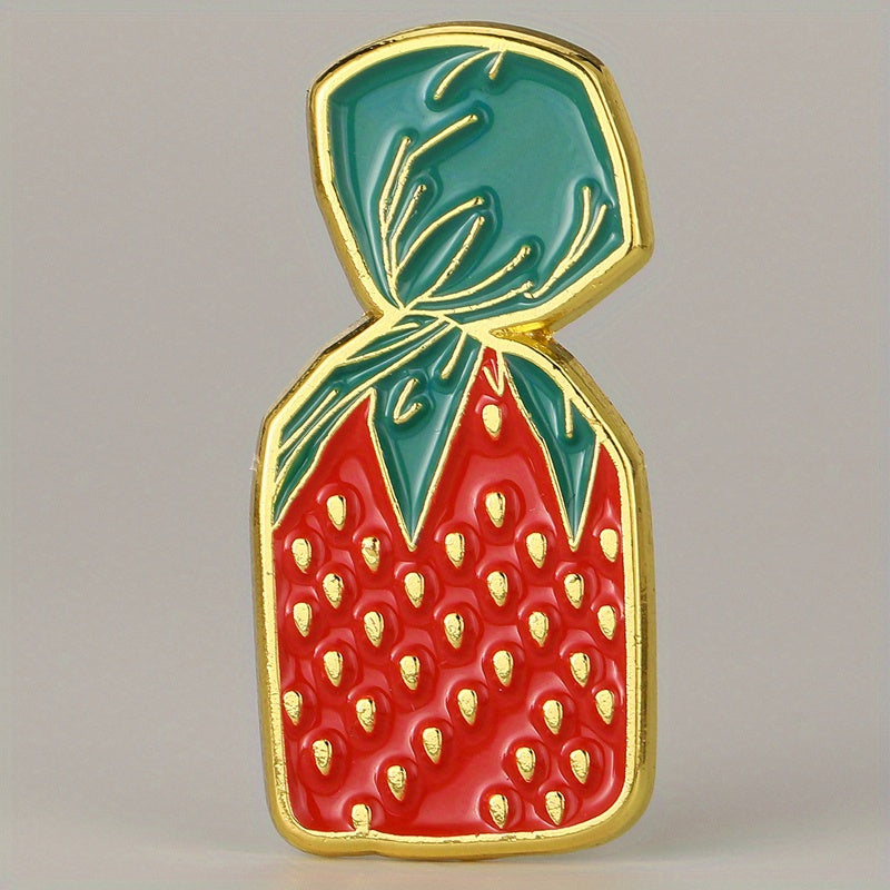 TEMU 1pc Strawberry Enamel Pin Badge - Unique Alloy Brooch For , Vibrant Red & Green Design With Golden Accents, Backpacks, Hats, And Jackets - Ideal