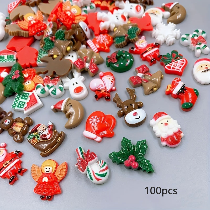 TEMU 120pcs Vibrant Christmas Resin Ornaments Assortment-miniature Santa, Snowman, Tree, Bell Decorations For Craft Making, Ornament Scrapbooking,
