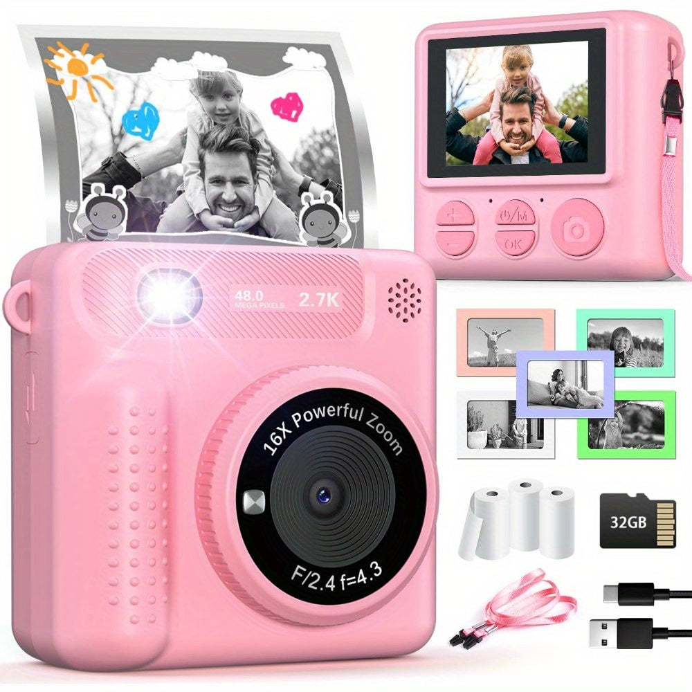 TEMU Kids Camera Instant Print, 12mp 1080p Digital Camera For 3-12, Christmas Birthday Gifts For 4 Year Old Girls Boys, 32gb Toddler Hd Video Camera