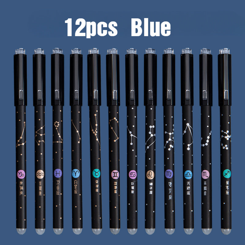 TEMU 12-pack Erasable Gel Pens With Zodiac Signs - 0.5mm Fine Tip, Black-blue Ink, Smooth Writing & Erasing, Durable Metallic & Barrel For School,