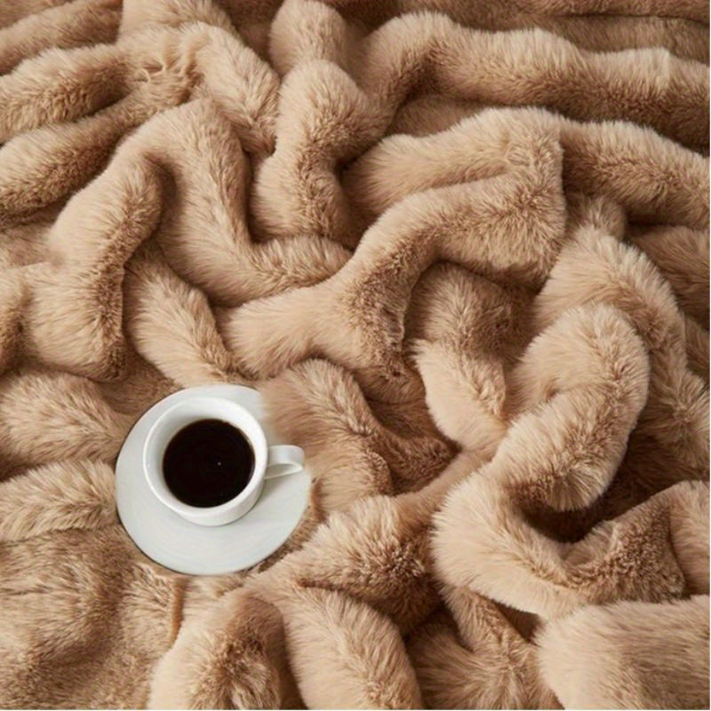 TEMU Luxury Rabbit Fur Throw Blanket, Ultra Soft Fluffy Bubble Plush Blankets, Warm Cozy Winter Blanket, Reversible Mink Blanket Room Bedroom