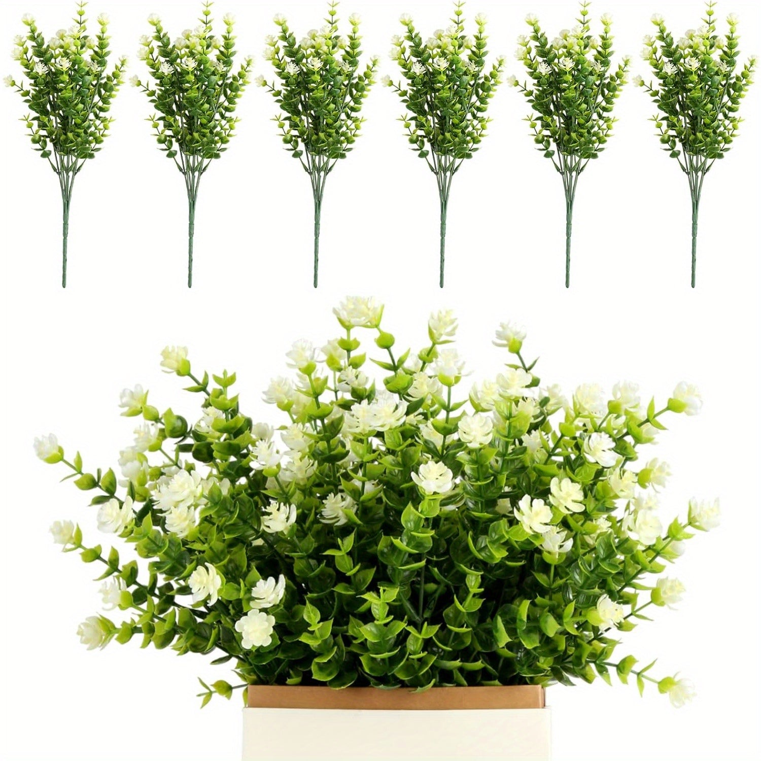 TEMU 6 Pieces Artificial Flowers, Artificial Balcony Plants, Fake Flower Decorations, Indoor Outdoor Plants, Green Bushes For Patio Hanging, Flower