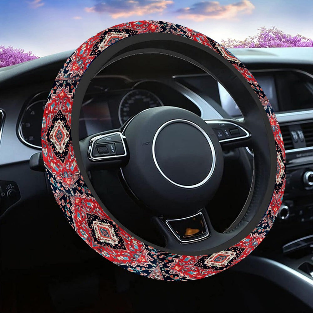 TEMU 1pc Flower Print Steering Wheel Cover, 15 Inch Universal Fit, Anti-slip, , Polyester, Breathable, Comfortable, Car Interior Accessory For Suv,
