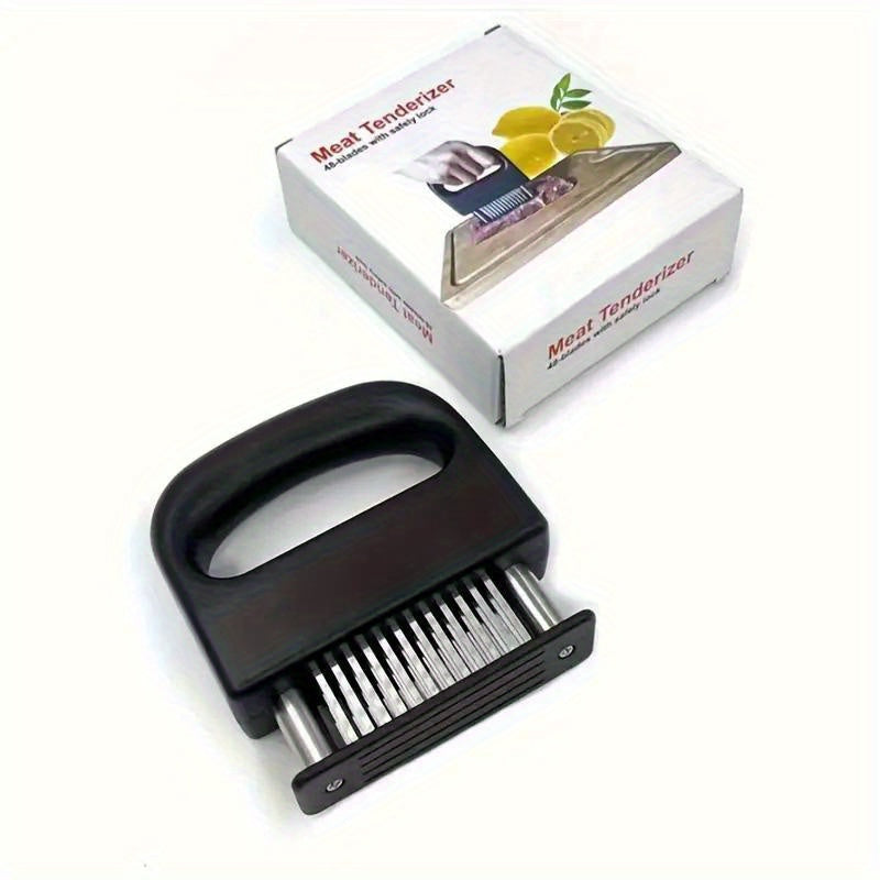 TEMU 1pc Ergonomic Stainless Steel Meat Tenderizer With 48 Needles - Heavy-duty Kitchen Gadget For Steak & Chicken, Non-electric Food-safe Design,