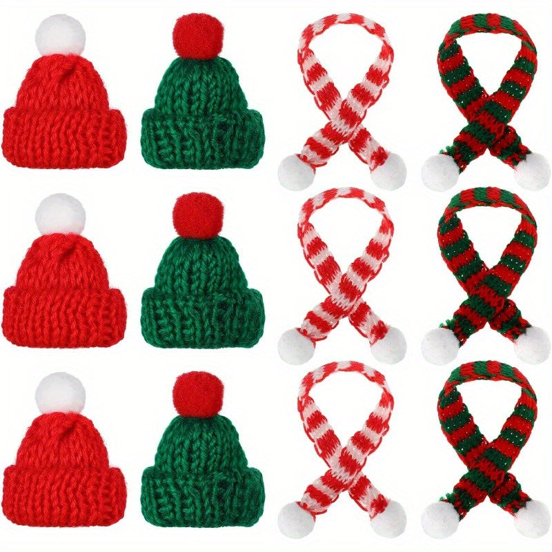 TEMU 12-pack-24-pack Mini Christmas Hat And Scarf Set, Dollhouse Decorations, No Battery Needed, Featherless, Party And Holiday Decor
