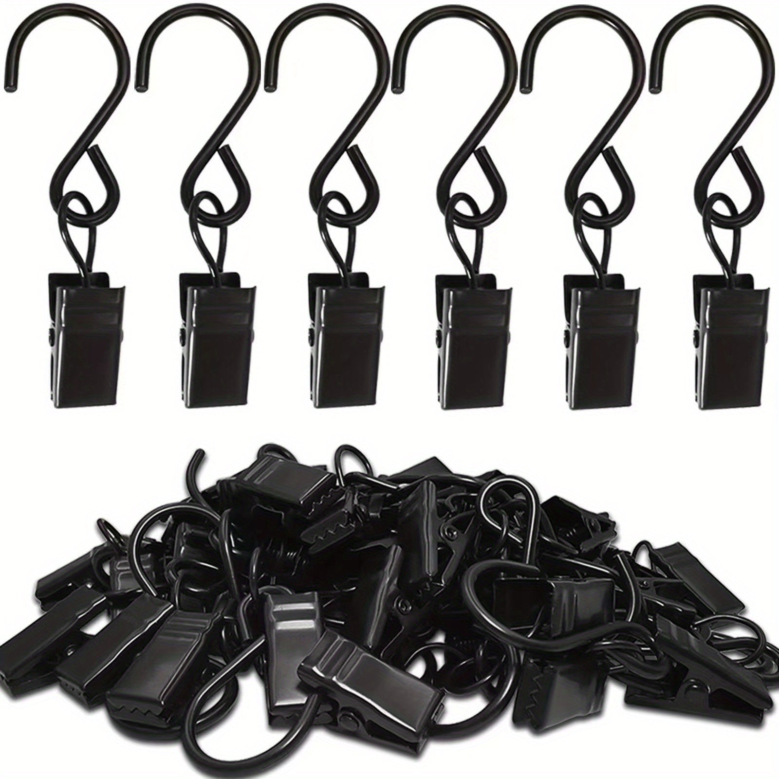 TEMU 20pcs Heavy-duty Iron Hooks - Black Hangers For Curtains, Draining Sinks, Camping Tents, Garden & Yard Decor, Art Displays, , Sturdy