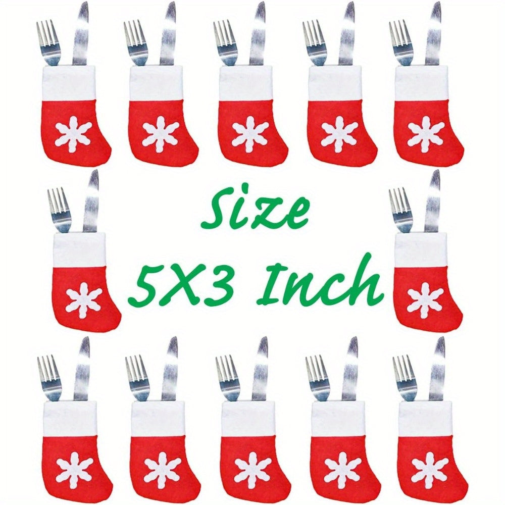 TEMU 12pcs Christmas Socks Mini Stockings - Decorated Tableware Holders, Candy Pouch Bags, Knife Spoon Fork Bags For Dinner Table Ornaments And