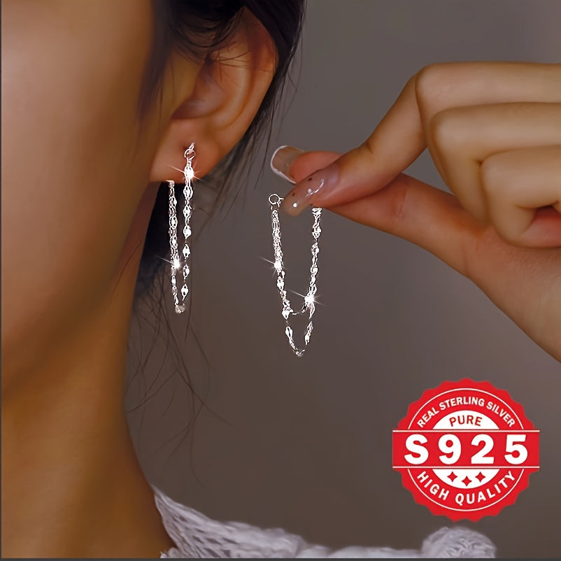 TEMU Luxurious Lip-shaped Earrings - Hypoallergenic, Sterling S925 Silvery , , Casual Attire, Gifting, And Wear - Elegant, , And Long- Jewelry Piece