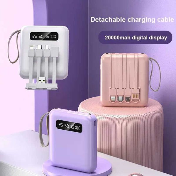 Mobile power pack with 4 charging cables mini large capacity mirror power pack portable fast charging power pack 20000 10000mAh B240902 B240