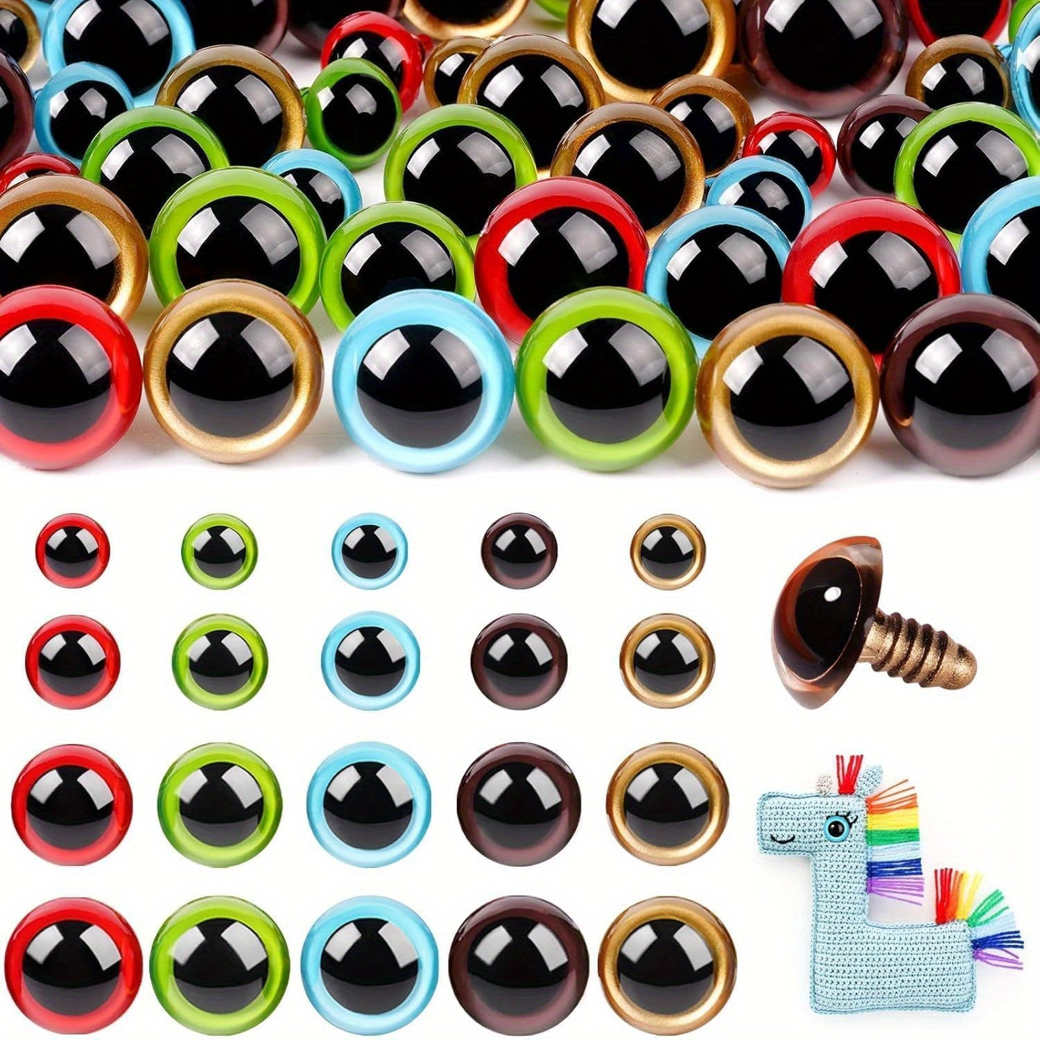 TEMU 160pcs Safety Eyes For With Washers 10- 12- 16- 18mm Plastic Safety Eyes For Crochet Craft Safety Eyes Gift For Crochet Lovers Halloween