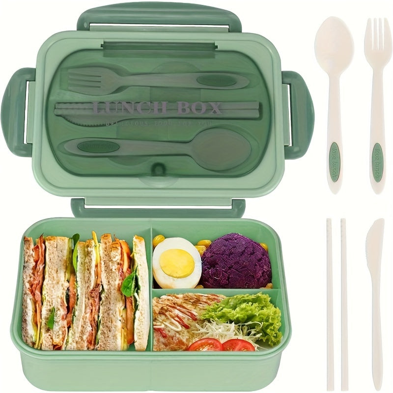 TEMU 40.58 Oz Leak-proof 4-color Bento Box With Cutlery - Bpa-free, Micromicrowave, 3 Compartments, Green Silicone Lunch Container For School, Work,