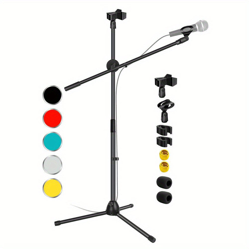 TEMU Tripod Mic Stand Floor Adjustable 31 To 76 Inches Boom Arm Holder Microphone Stands 360 Degree Rotating + Dual Mic - Ms Dbl