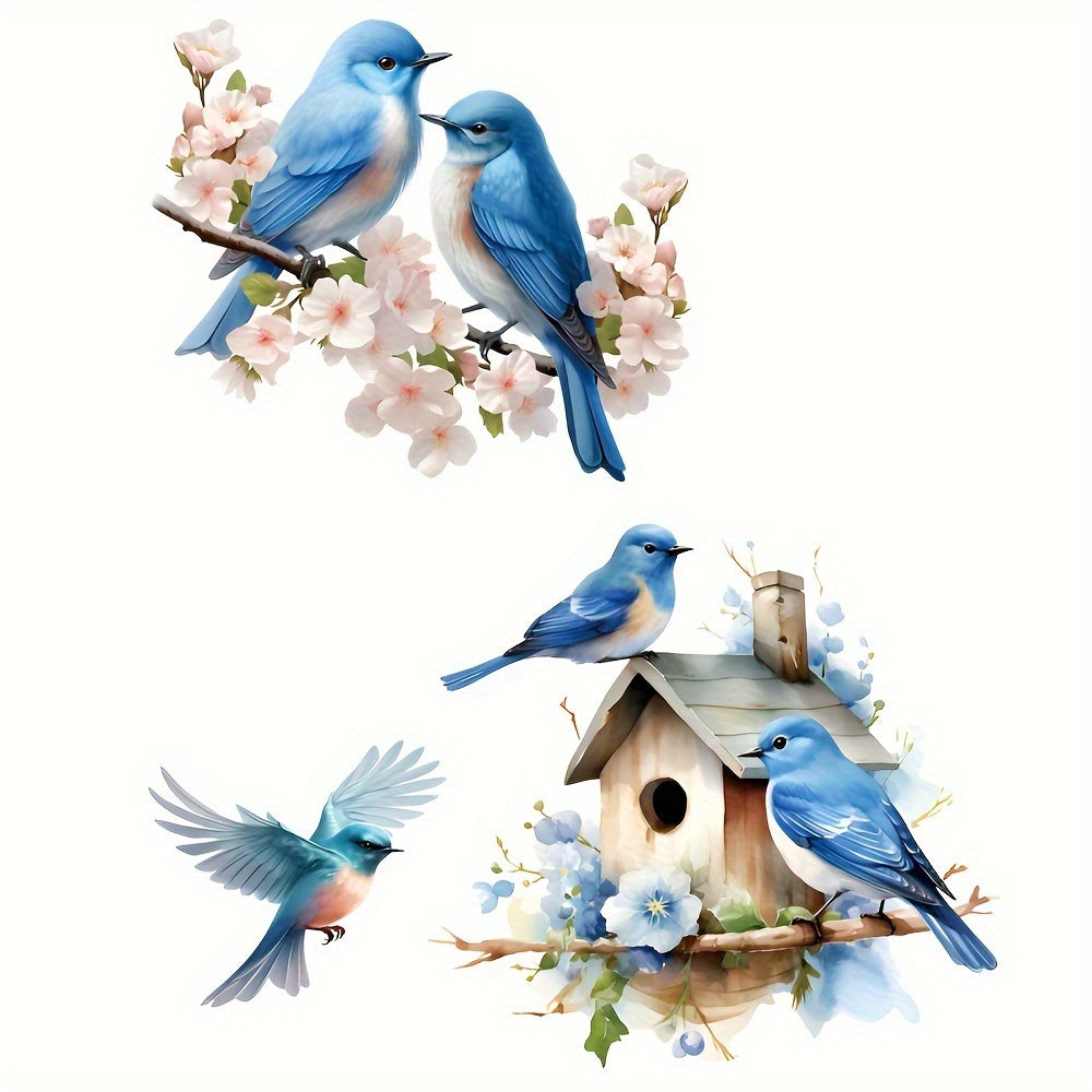 TEMU 1pc Bluebird Nest Wall Sticker, Removable Floral & Bird Decal For Bathroom Toilet Lid, Fridge, Cabinet Door - No Electricity Needed, Plastic