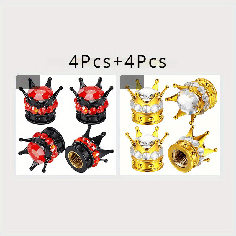 TEMU 8pcs Tire Valve Caps - With Inlaid Diamonds, And Golden & Styles, Copper Material For Vehicle Aesthetics And Protection, Tire Valve Protection |