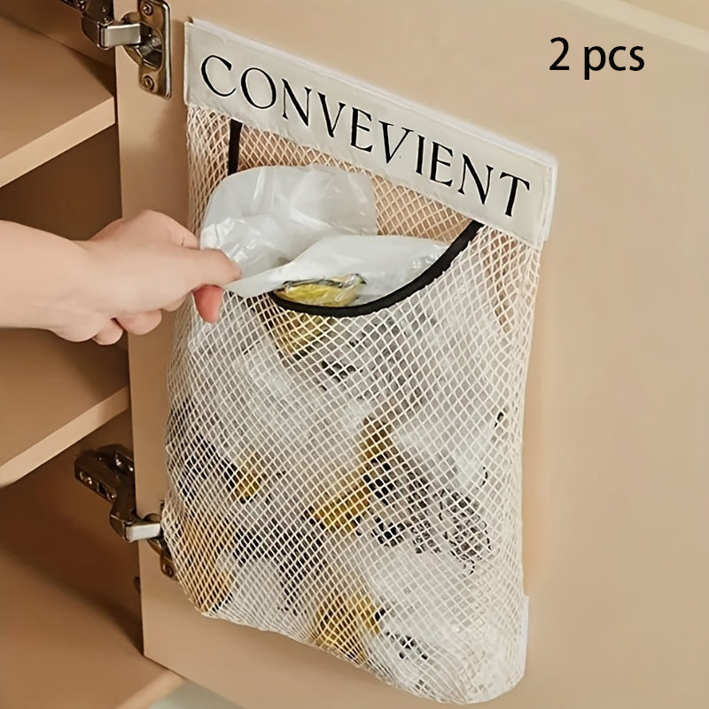 TEMU 2pcs Reusable Hanging Fruit Storage Mesh, Kitchen Pantry Food Storage Organizer | Durablle Produce Vegetable Washing Drain Mesh Bags, Washable