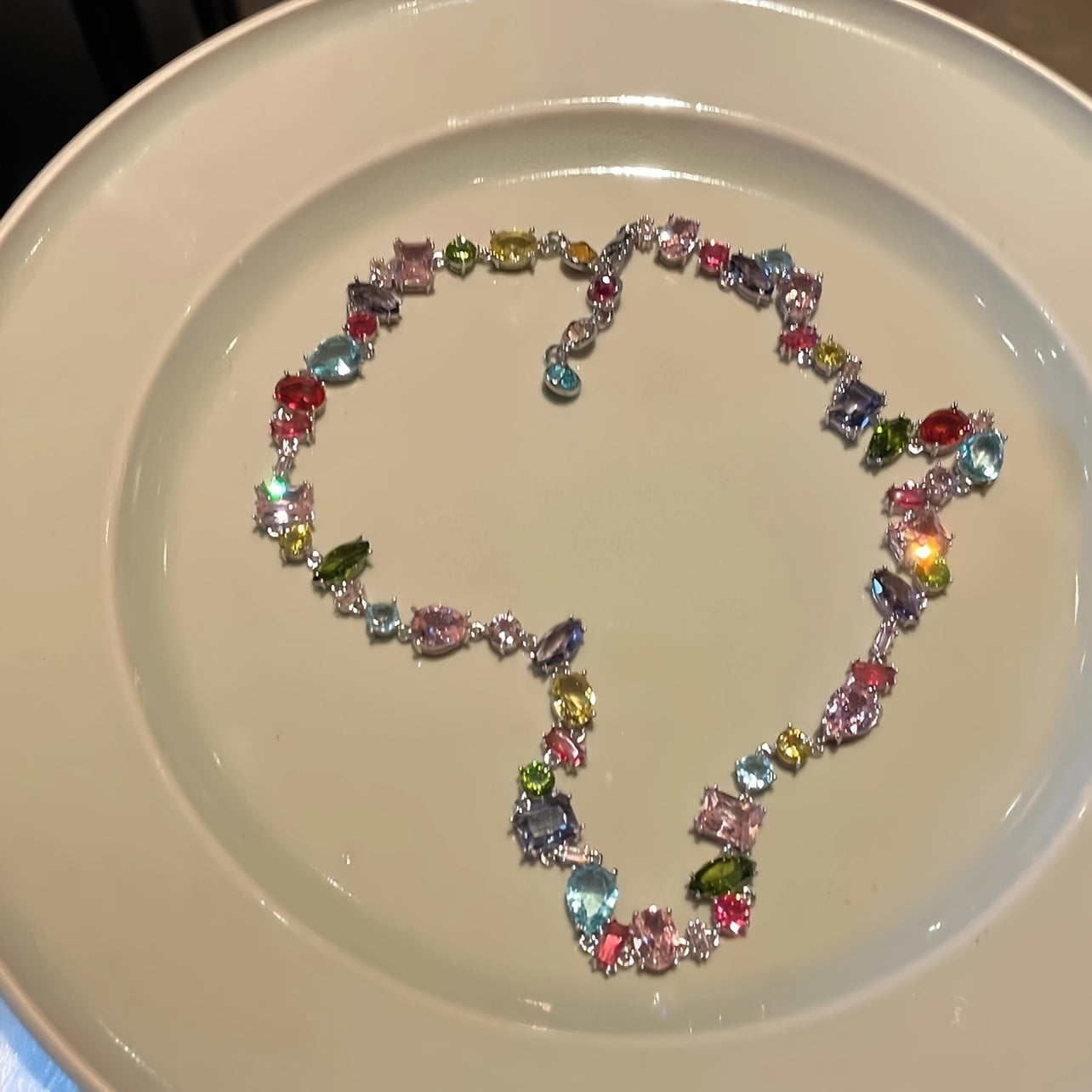 TEMU 1pc Crystal Necklace, Candy-inspired, Luxurious Geometric Shape Rainbow Design