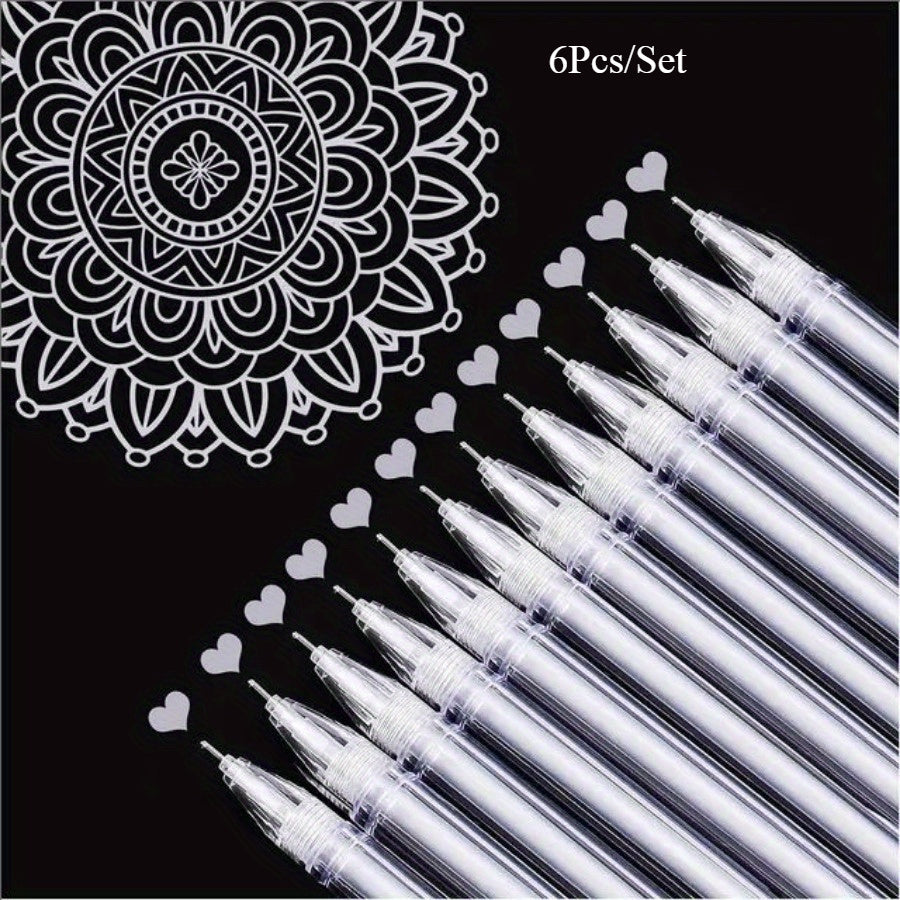 TEMU 6pcs-set White Golden Silvery Gel Pens, 0.5mm Extra Pens For Drawing, Sketching