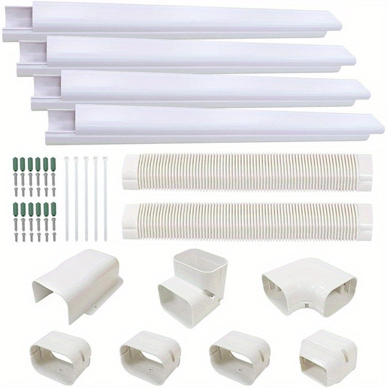 TEMU 4 Inch 17 Ft Pvc Decorative Cover Kit For Ductless Mini Split Air Conditioner-full Set, Parts Needed, White