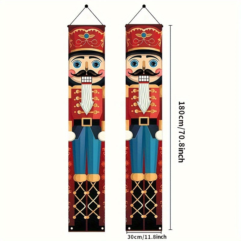 TEMU 1pair, 12x70 Inch Nutcracker Porch Hanging Sign, Welcome Couple For Front Door, Outdoor Indoor Party Decoration, Cute Banner Kit For Garden,
