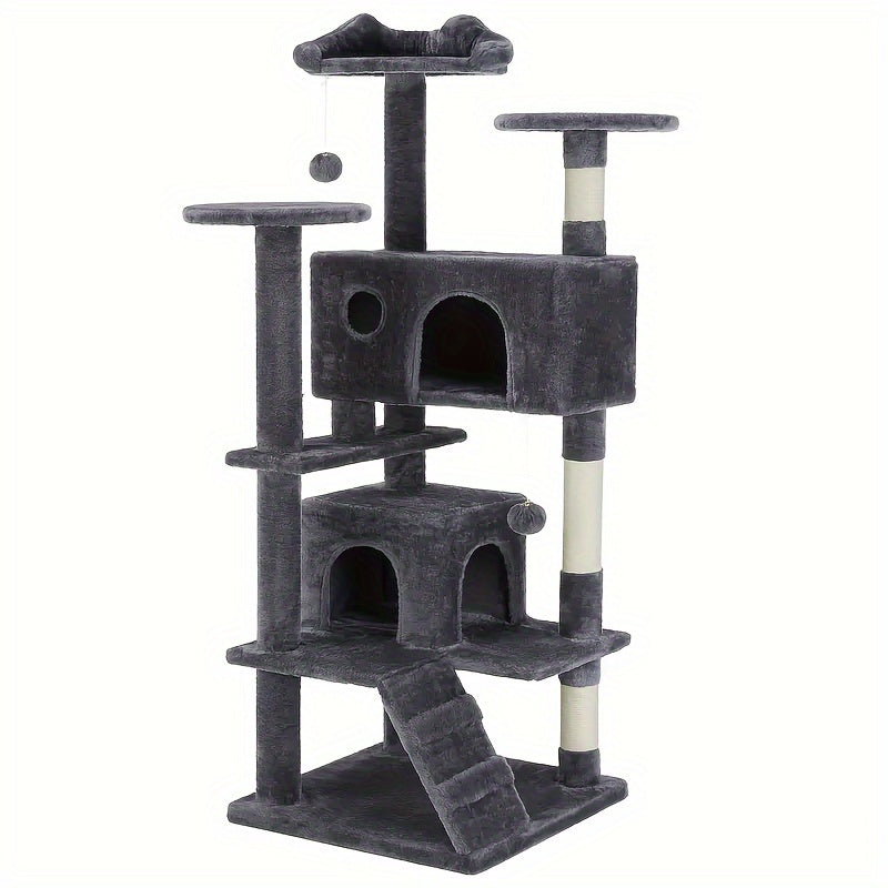 TEMU 62.2in Bookshelf & 54in Cat Tree, 5-layer Wooden Shelf With Large Storage Space, Cat Tree Tower, Nice Playhouse With Climbing Ladder, Cat