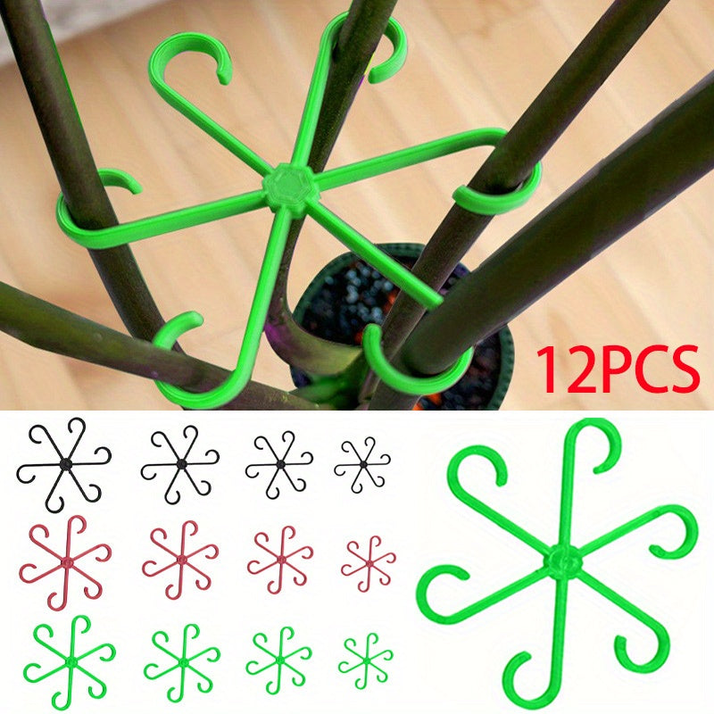 TEMU 12pcs Durable Plastic Plant Support Stakes - Versatile Single Stem Hoops For Indoor Plants, Orchids, Tomatoes, Roses - 4 Sizes, Stability