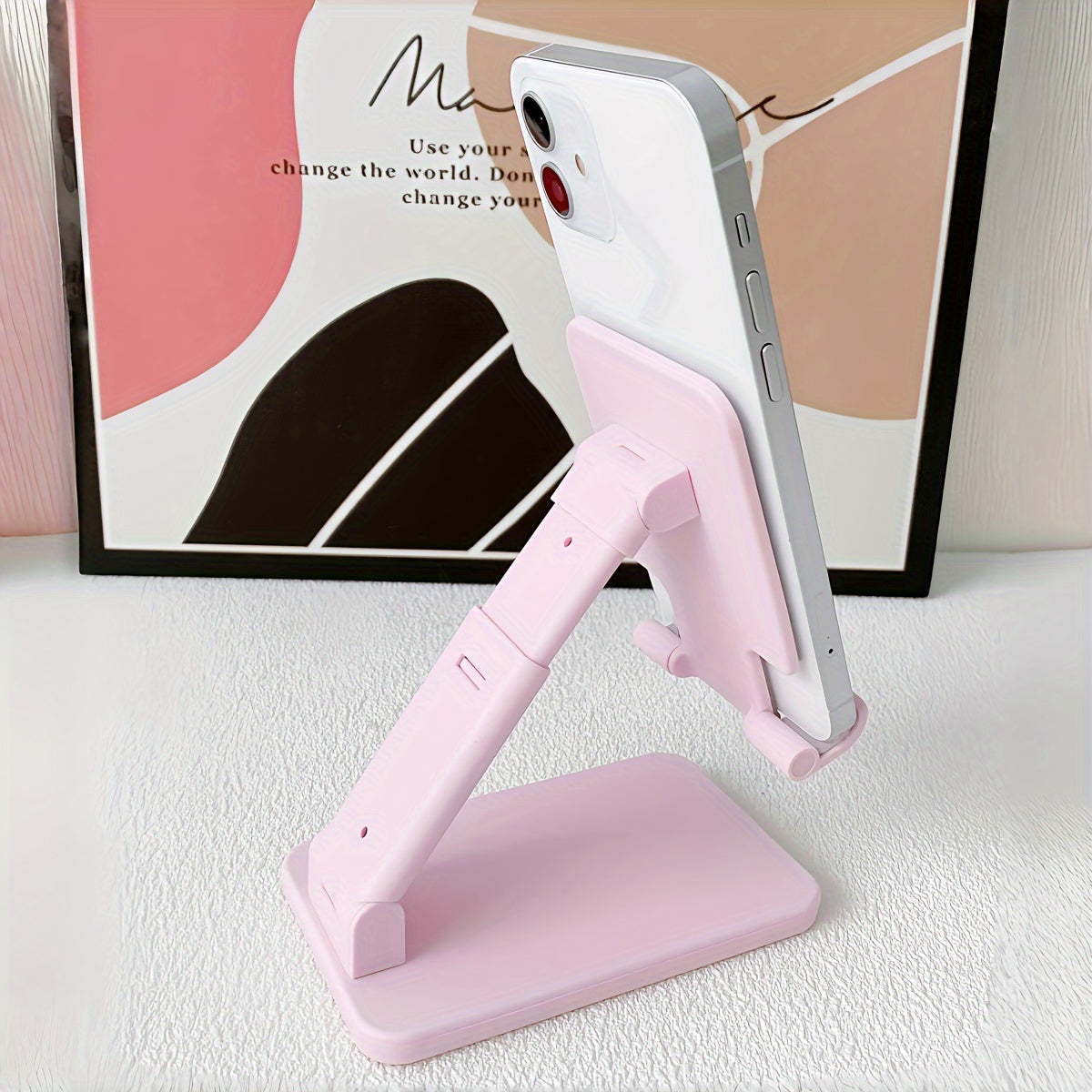 TEMU Premium Pink Foldable Desktop Phone Stand Holder - Sturdy Durable Polycarbonate Construction, , Ideal For Everyday Office Use, Space-saving,