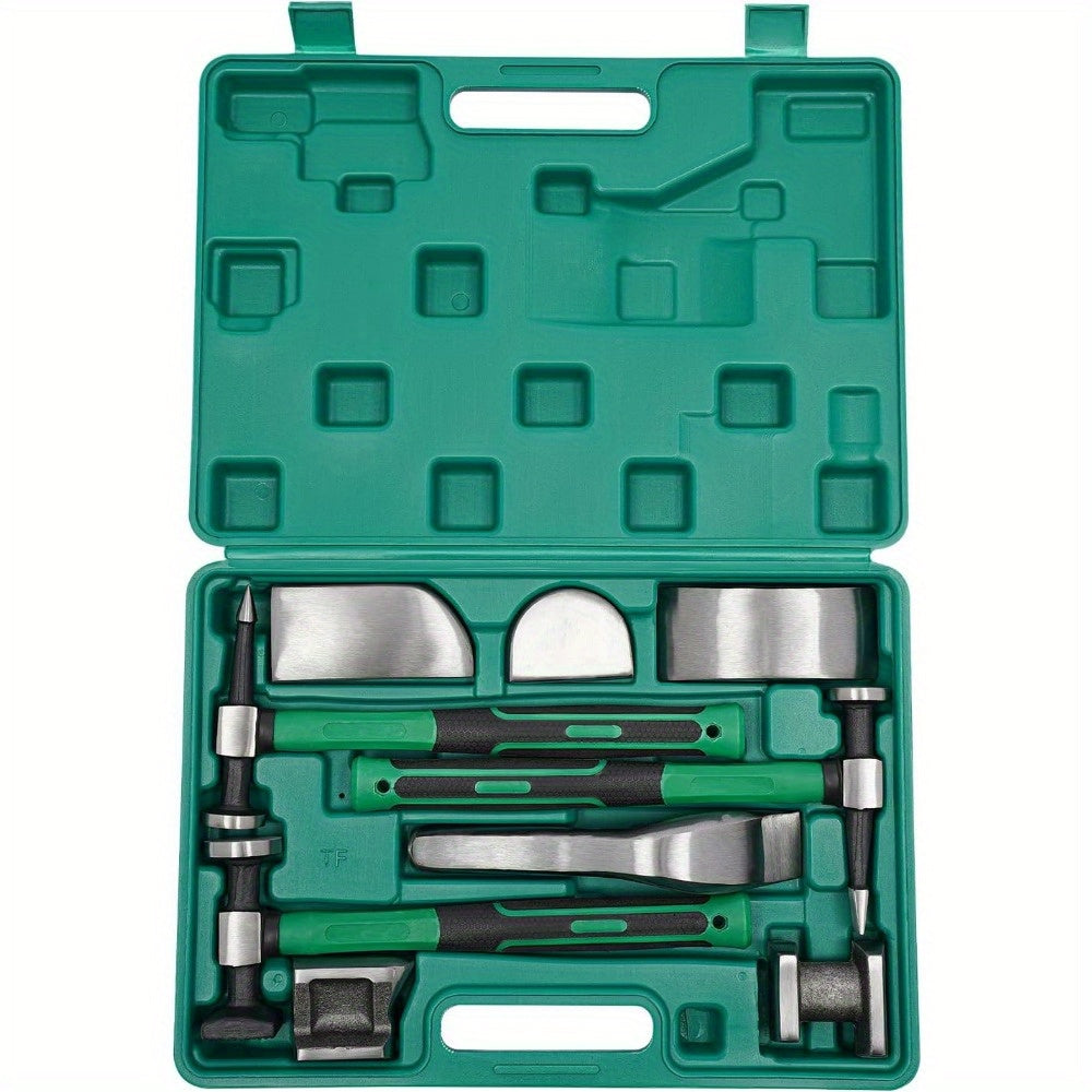 TEMU 9pcs Auto Body Panel Fender Hammer Dolly Set, Metal Body Hammer And Dolly Set, Dent Repair Tools Car Sheet Metal Shaping Movable Car Body