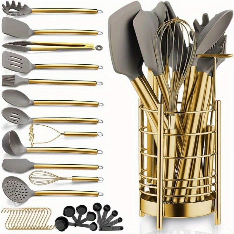 TEMU 38pcs Utensil Set, 304 Stainless Steel Cooking Tools, Durable & Safe Cookware-protective Silicone Heads, Essential Gadgets For Culinary
