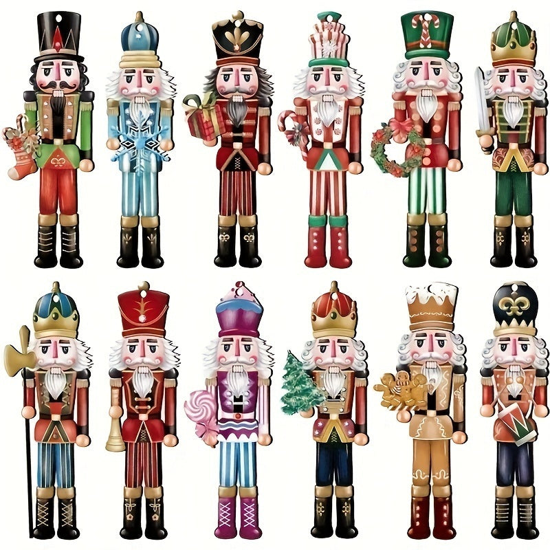 TEMU 24pcs Classic Christmas Nutcracker Ornaments - Artificial Wood Hanging Figurines With 6 , Vibrant Colors & Intricate Patterns For Indoor-outdoor