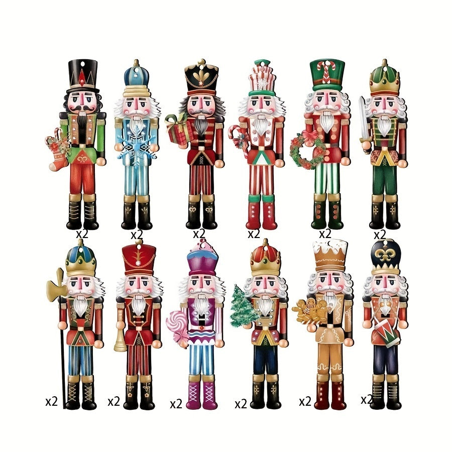 TEMU 24pcs Classic Christmas Nutcracker Ornaments - Hanging Manufactured Wood Nutcracker Figures For Holiday Decorations, Christmas Tree Pendants,