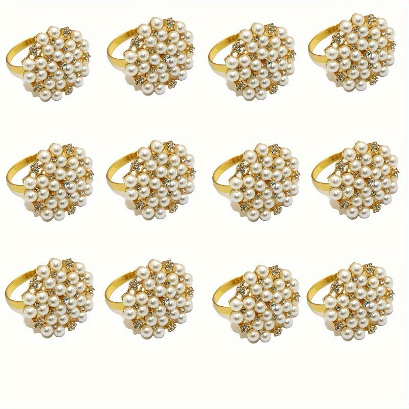 TEMU 12pcs Napkin Rings For Holiday Party Wedding Alloy Steel Decorative Beaded Napkin Holders Elegant Luxury Napkin Ring, Suitable For Wedding