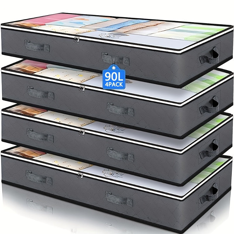 TEMU 90l Extra Large Under Bed Storage Box Set - With Transparent Window And Sturdy Handles, Used To Store Clothes, Quilts And Toys, Which Is An For