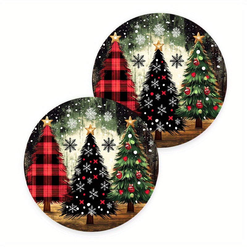 TEMU 2-pack Festive Christmas Tree Coasters, 2.75" Round, Eva Non-slip, Washable, For Car Interior, Kitchen, Coffee Table - Perfect Merry Christmas