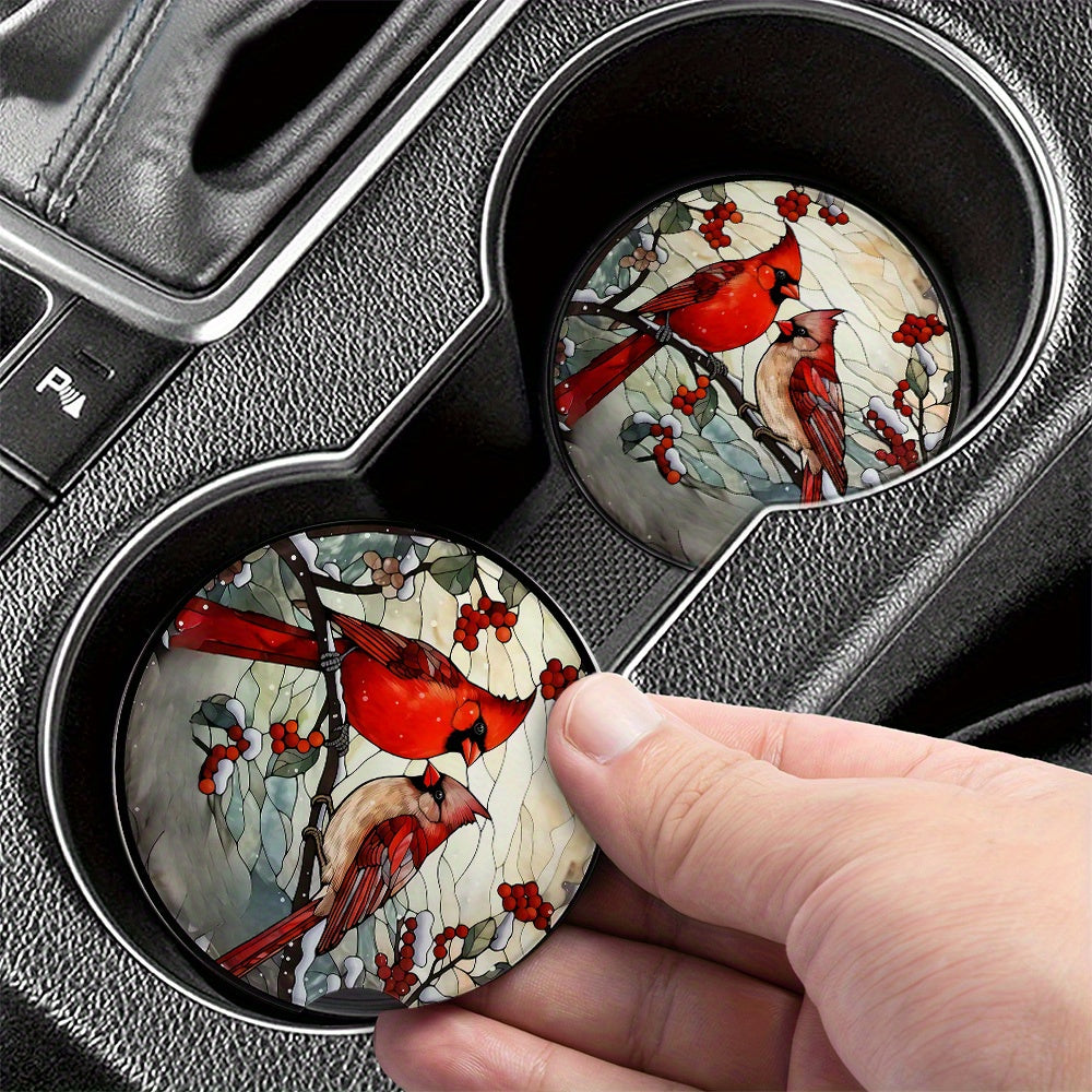 TEMU 2pcs Stained 2 Birds Acrylic Car Coasters, Cup Holder With Finger Mouth, 2.75 Inch Car Interior Coasters For Car Interior Accessories, Gifts For