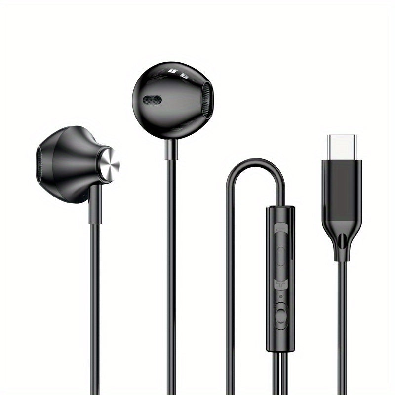 TEMU 1pc Hifi Wired In-ear Headphones With Volume Control, Usb Type C & 3.5mm , Condenser Mic, Semi-open- For - No Battery Required