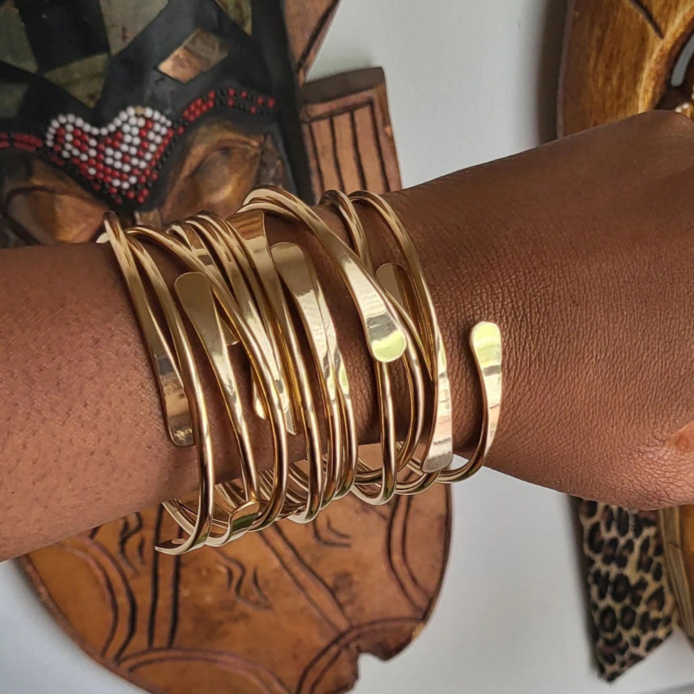 TEMU A Set Of 6 Golden Bohemian Cuff Bracelets - Adjustable And Stackable, Ideal For Casual Attire And