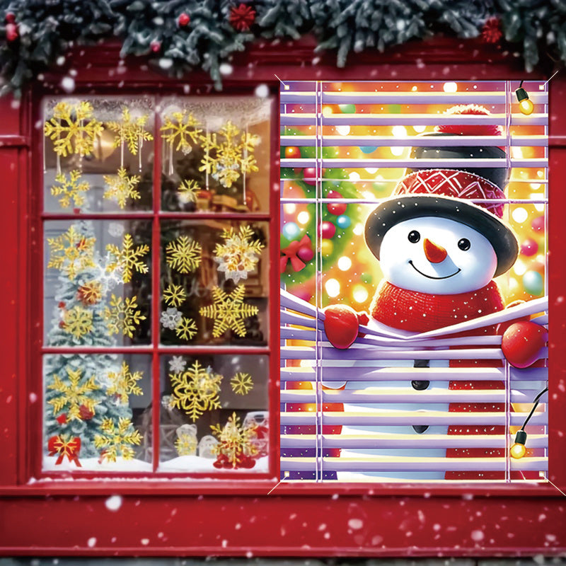 TEMU 1pc Snowman Window Peeking Decoration - Winter Christmas Curtain Panel With Mini Blinds, No Electricity Needed, Indoor-outdoor Hanging Decor For