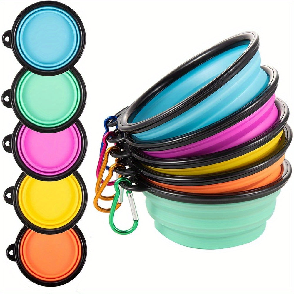 TEMU 5 Pcs Portable Folding Feeding Bowls And Dog Water Bowls Foldable Food Trays Silicone Folding Pet Bowls With Hiking Clips Suitable For Pets To