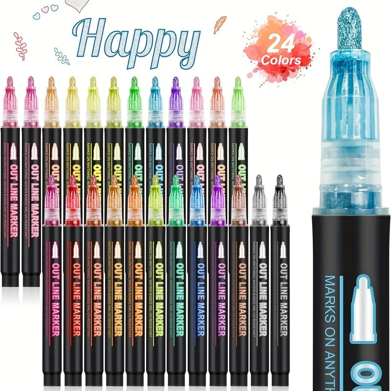 TEMU 36 Shimmer Outline Marker Pen Set - Vibrant, Double-tipped, Quick-drying, And For Art, Drawing, And Coloring