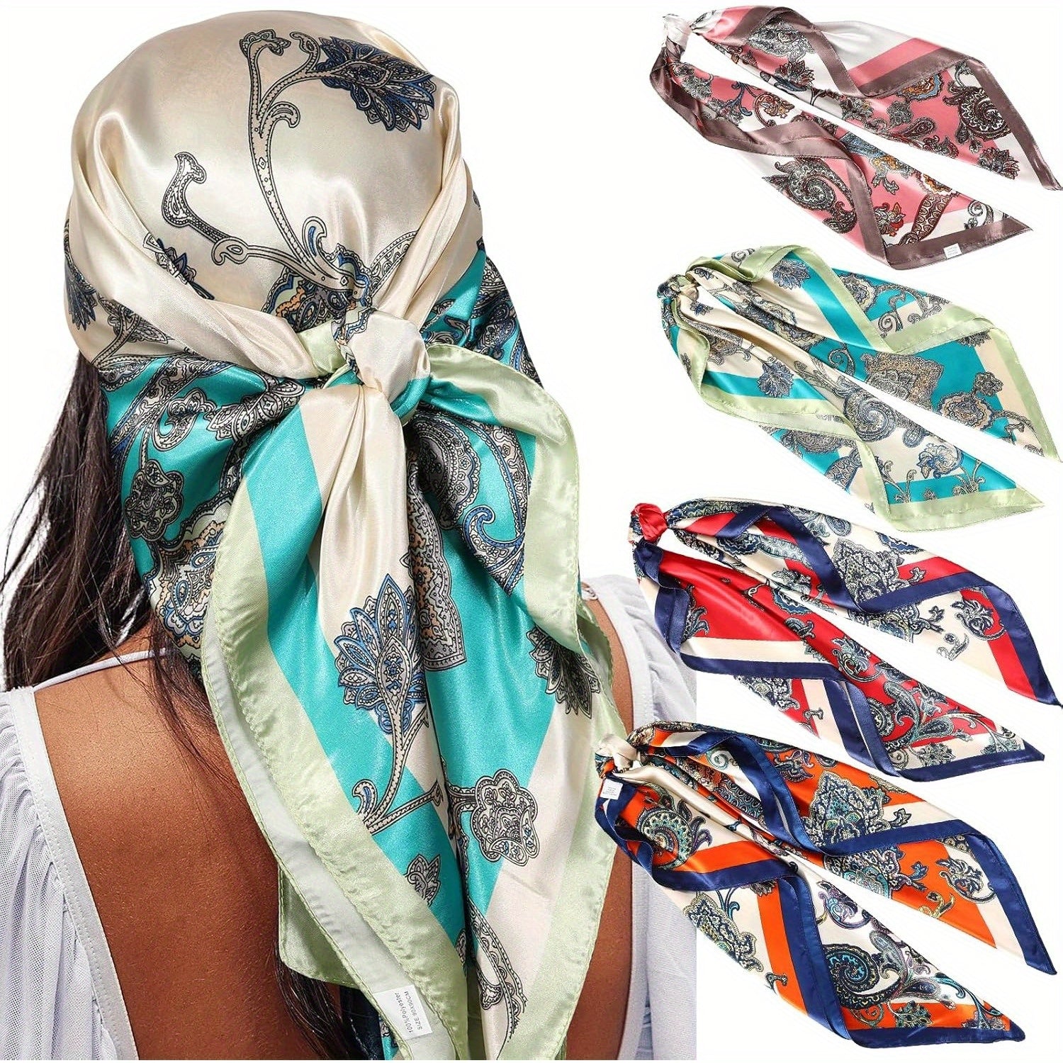 TEMU 4pcs 35'' Satin Large Square Head Scarves, Hair Sleeping Wraps Satin Silk Scarfs For Women, Silk Like Neck Scarf, Christmas Halloween