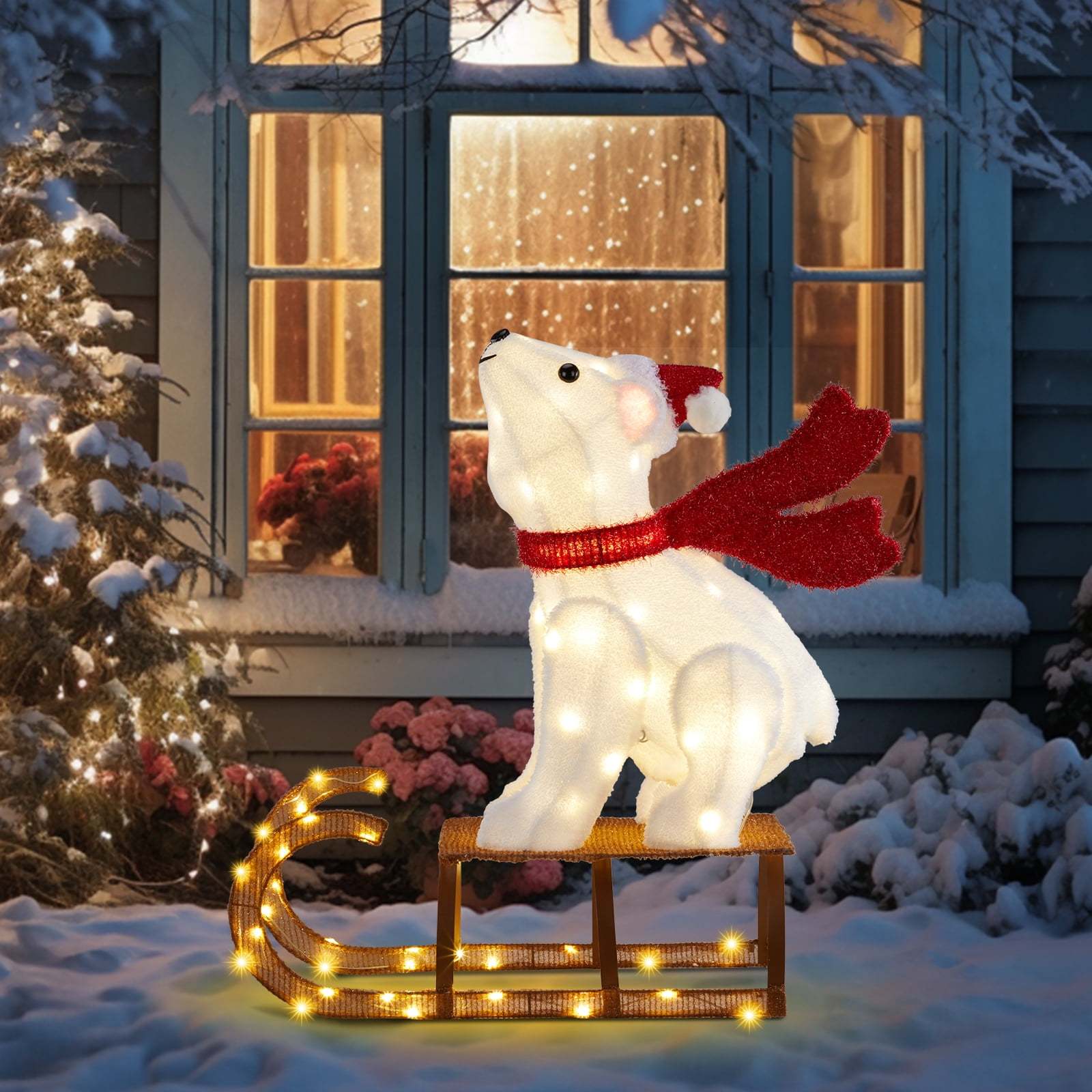 TEMU Christmas Polar Bear Lighted Outdoor Christmas Sled Decoration