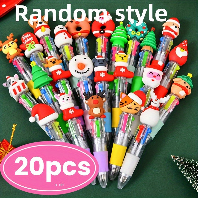TEMU 20-pack Festive Mini Christmas Ballpoint Pens - Twistable, Plastic, Medium Point, Oval-shaped With Soft Silicone Grip, Assorted For Office And