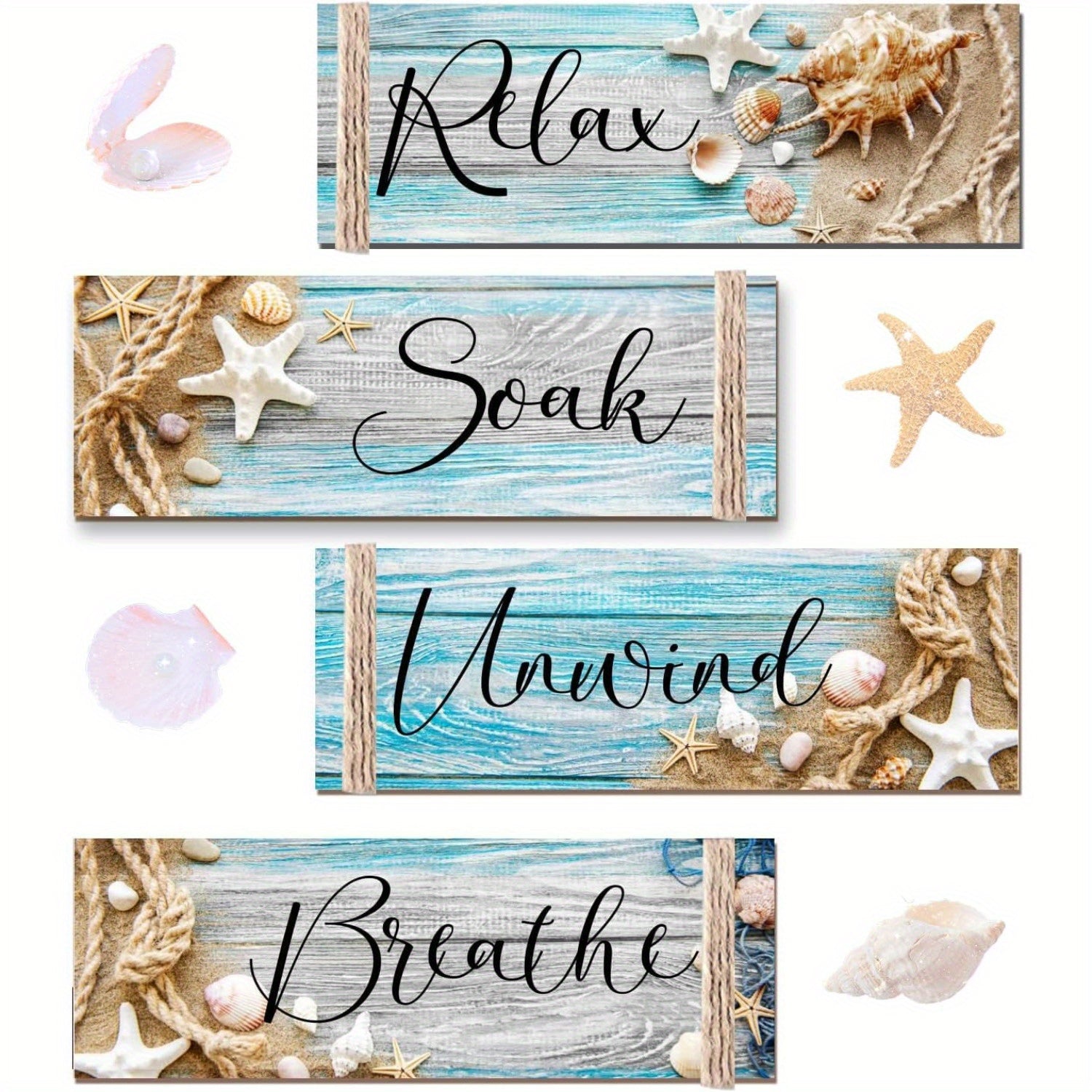 TEMU 4pcs Wooden Soak Breathing Art Wall Decor Hanging Sign Wooden Decor Living Room Laundry Spa Restrooms