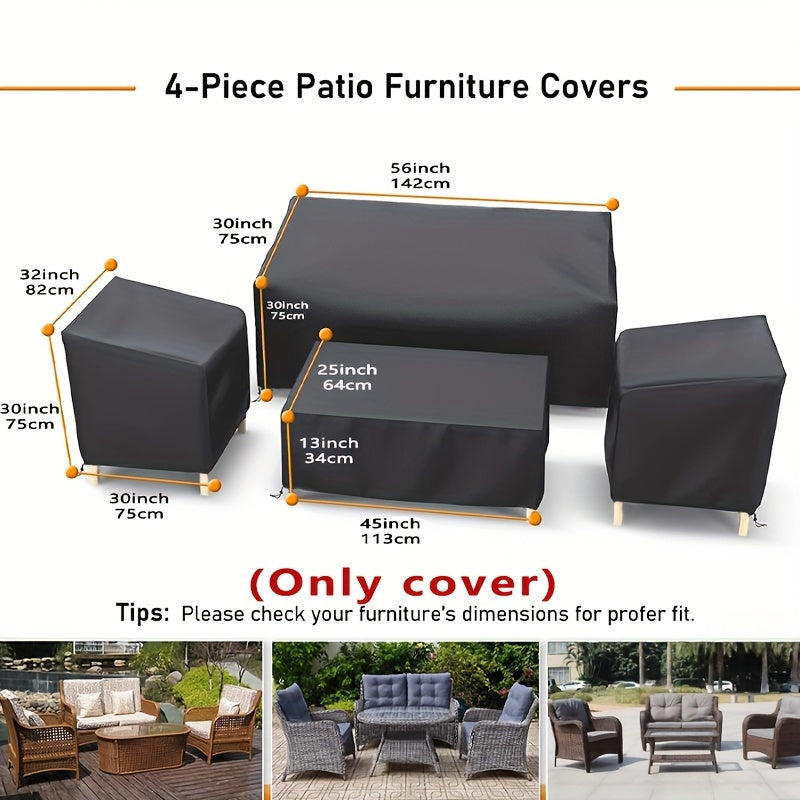 TEMU 4pcs-set Patio Furniture Cover, 210d Heavy-duty Waterproof Outdoor Furniture Cover, 1 Sofa Cover, 2 Chair Covers, Windproof Coffee Table Cover