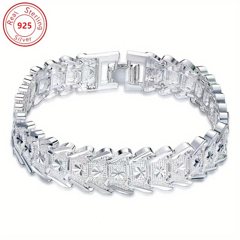 TEMU S925 925 Silver Plated Creative 12mm Coin Wide Bracelet - Simple And Stylish - Hypoallergenic - Suitable For Casual Attire And Parties - The