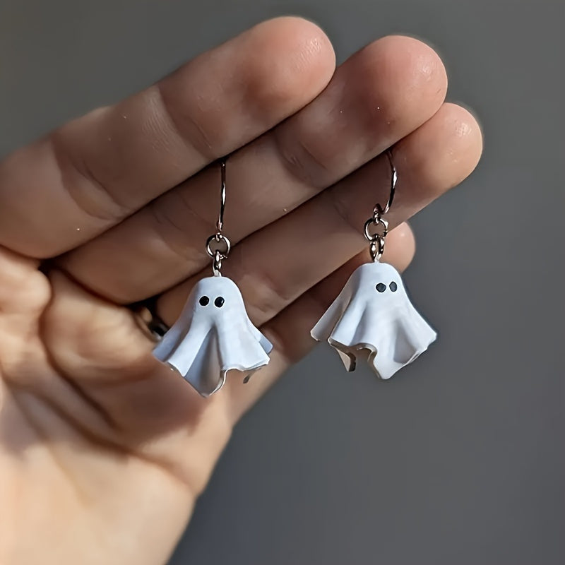 TEMU 1 Pair Cute Dangle Earrings - Hypoallergenic Alloy, White Glossy Finish With & Mouth Design, Perfect Halloween Party Accessory & Gift For Women